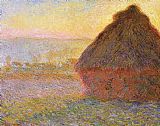 Famous Sunset Paintings - Haystacks, sunset